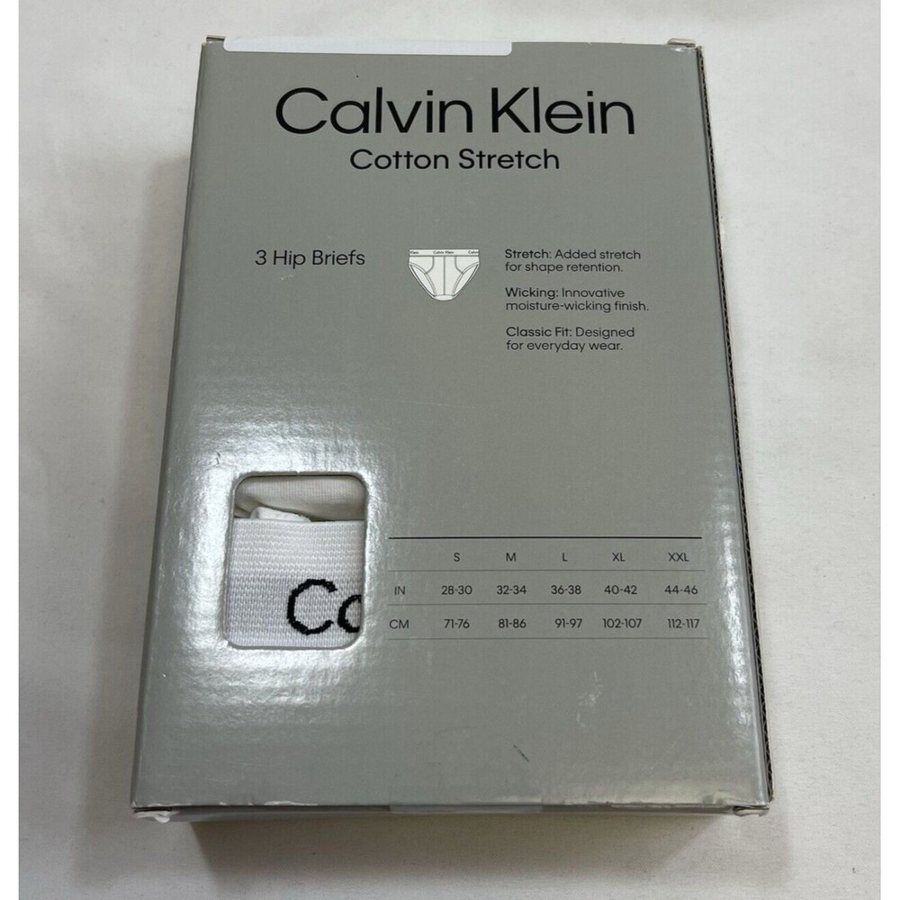 Calvin Klein Cotton Stretch Hip Briefs Men’s 2XL 3 Pack White Classic Fit - Picture 2 of 4